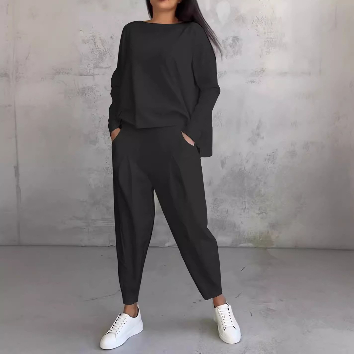 Custom Logo Spring Autumn 2 Piece Set Loose Women Sets For Women Loungewear Solid Color Women Tracksuit