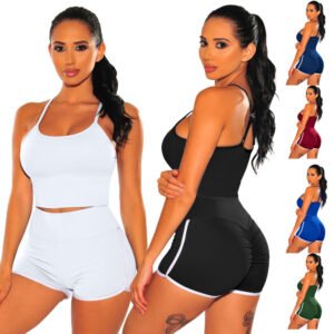 Custom logo two piece set women clothing summer adjustable vest set for women loungewear sets