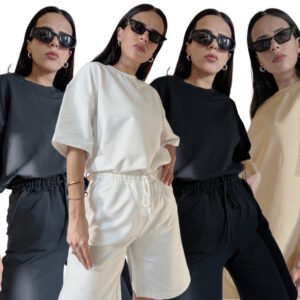 Custom Plus Size Women's 2024 Clothing 2 Piece Sets Workout Graphic shirts Short Sets for Women O-Neck Collar Solid