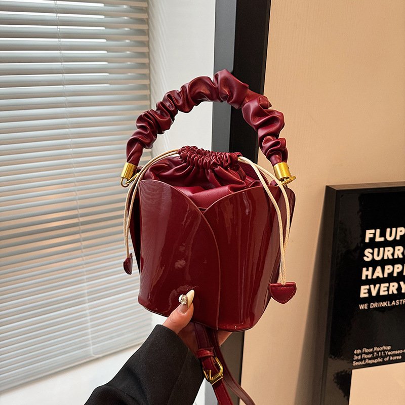 Designer Luxury Flower Petal Bucket Women's Handbags PU Leather Shoulder Bags For Woman