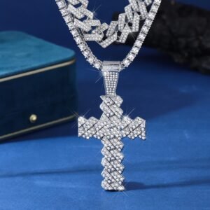 Diamond pendant with necklace set Hip Hop Cuban Tennis Chain Unisex Cuban Chain Cross Pendant Neck for Men Birthday Gift Jewelry