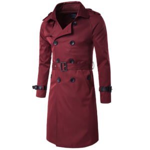 Europe and the United States long slim-fit double breasted lapel trench coat for men