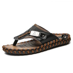 Factory Supply Custom LOGO Large Size Comfortable Genuine Leather Men Sandal Slippers