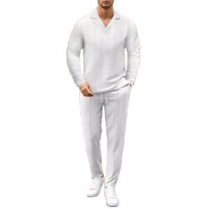 Fall Waffle Mens Jogger Set Custom Logo Casual Workout 2 Piece Suit Tracksuit Long Sleeve Sets With Pants
