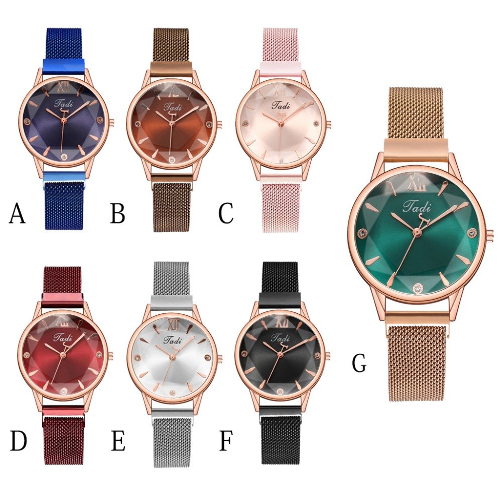 Fashion 2pcs Set Women Watches Simple Magnet Flower Rhinestone Watch Ladies Wrist Watch Bracelet Set Black Clock Reloj Mujer