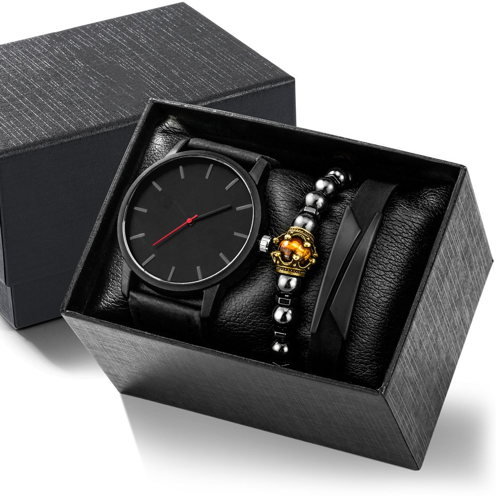 Fashion Business Watches for men Leather Strap quartz Watch Bracelet Set With box men gift set watch jewelry sets