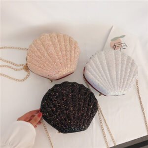 Fashion handbags rhinestones clutch purse glitter shell evening bag Sequins wedding dinner shell chain bag for women