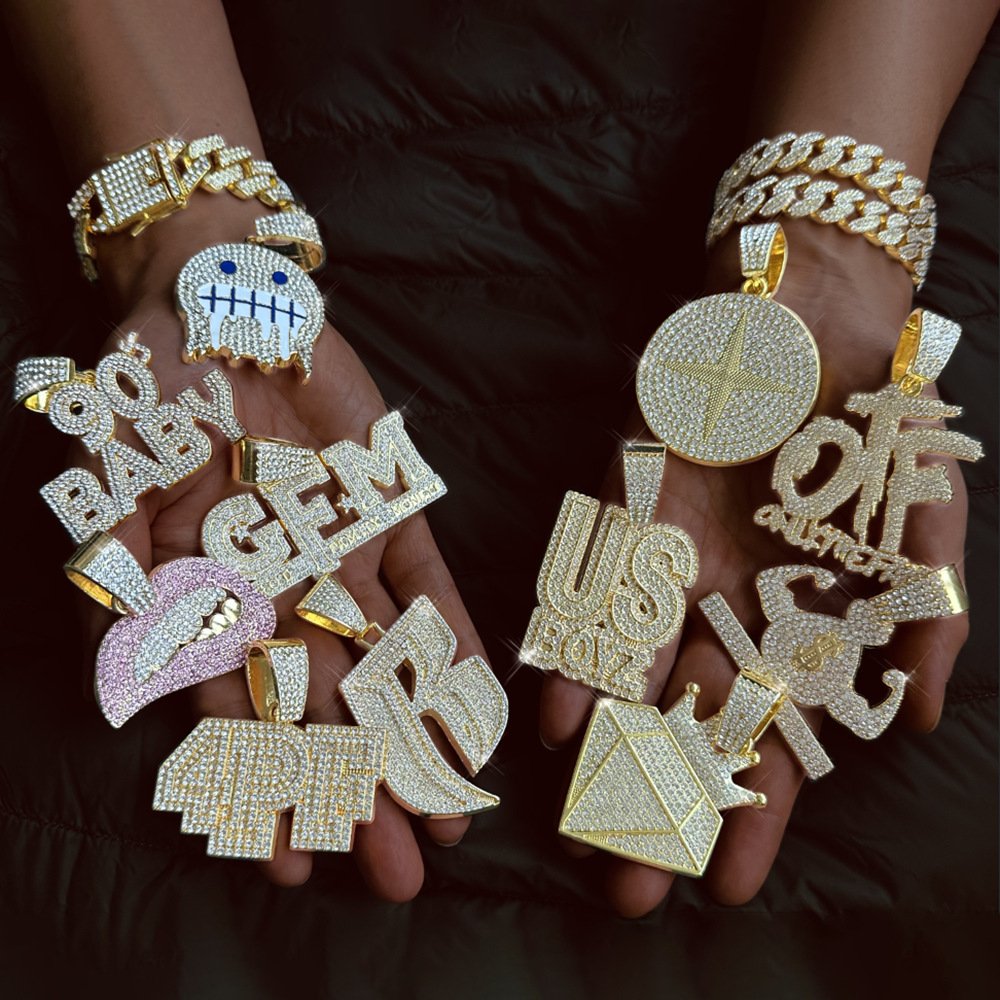 Fashion Letter Pendant with necklace set HipHop Rap Cuban Chain iced out Necklace with Pendant set Jewelry sets New Year Gift