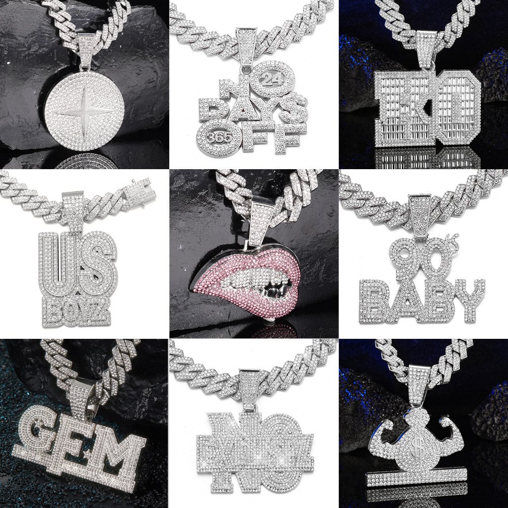 Fashion Letter Pendant with necklace set HipHop Rap Cuban Chain iced out Necklace with Pendant set Jewelry sets New Year Gift
