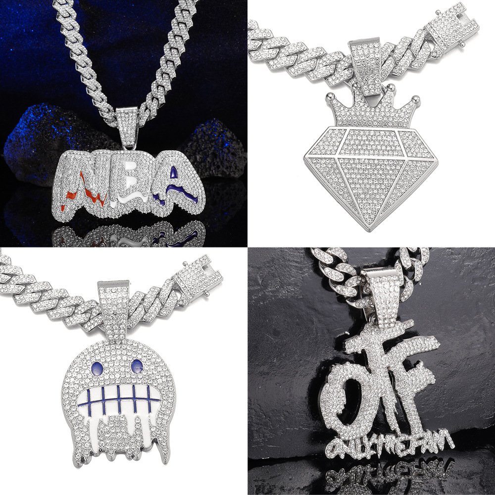 Fashion Letter Pendant with necklace set HipHop Rap Cuban Chain iced out Necklace with Pendant set Jewelry sets New Year Gift