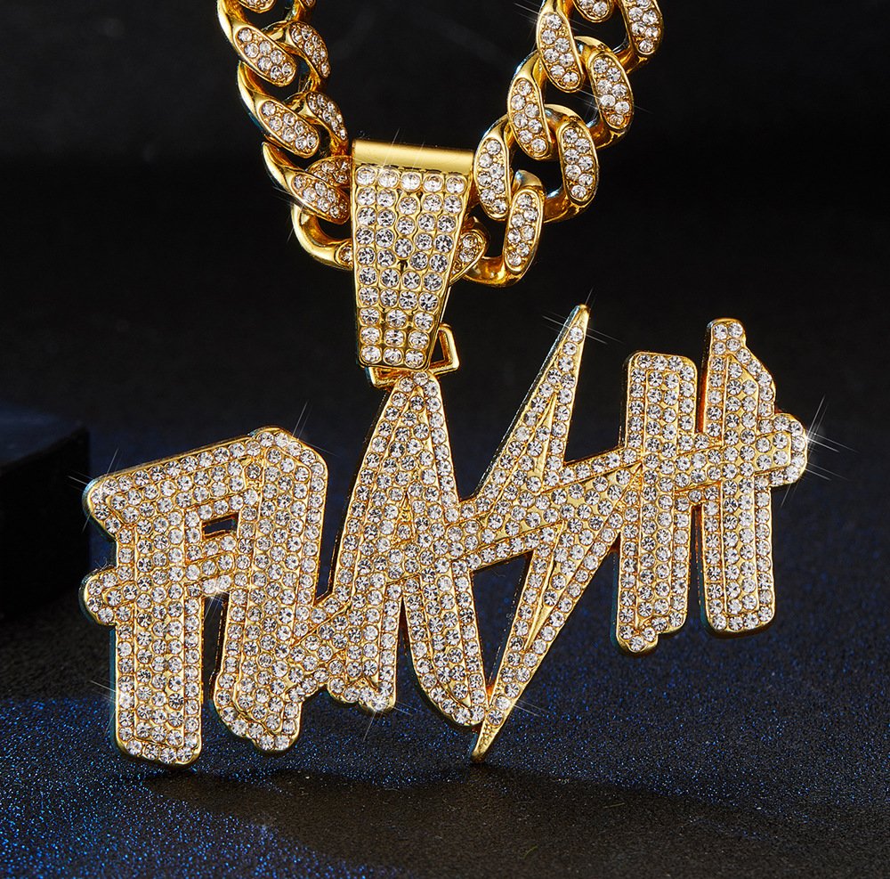 Fashion Letter Pendant with necklace set HipHop Rap Cuban Chain iced out Necklace with Pendant set Jewelry sets New Year Gift