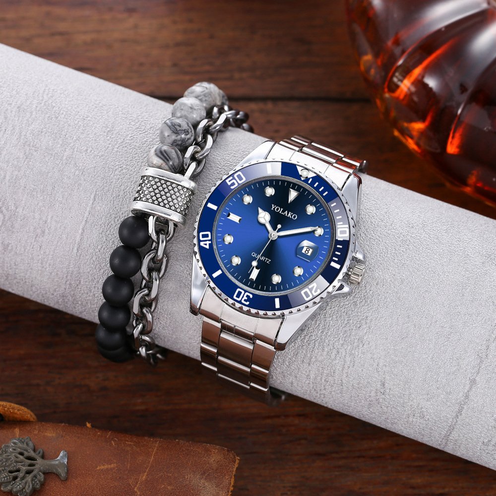 Fashion Men watch bracelet set Simple Round Pointer Quartz Watches with Bracelet jewelry sets ladies watch gift set