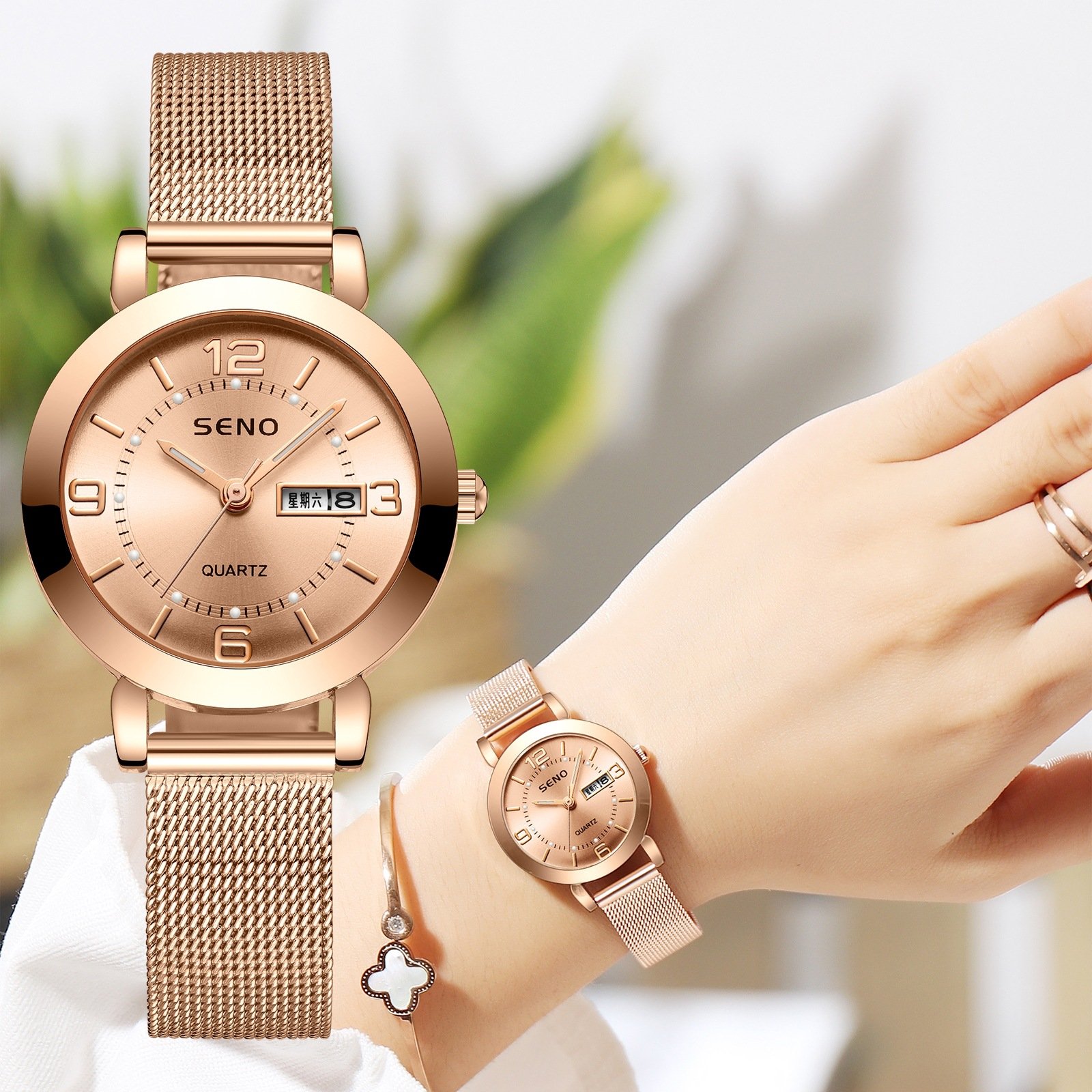 Fashion watches for woman mesh belt ladies watch luminous dual calendar female Watches top brand wristwatches