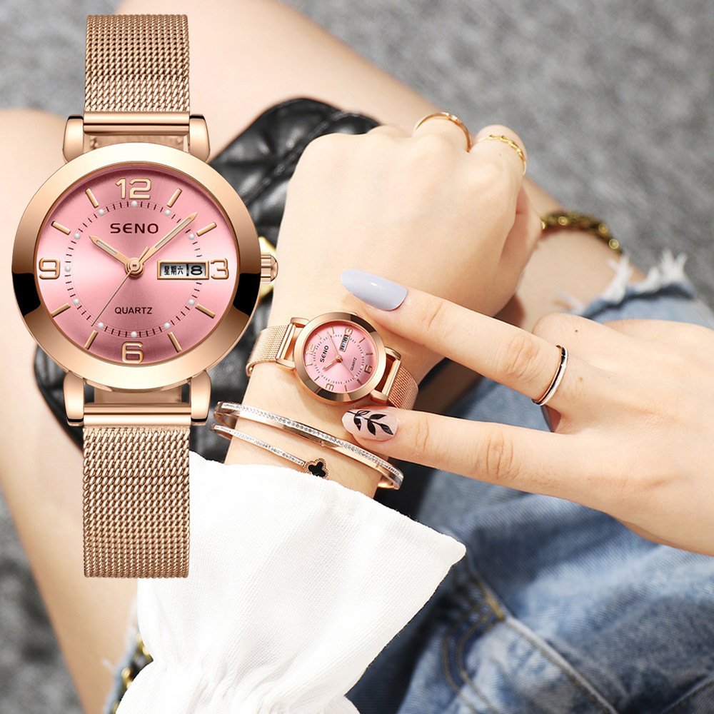Fashion watches for woman mesh belt ladies watch luminous dual calendar female Watches top brand wristwatches
