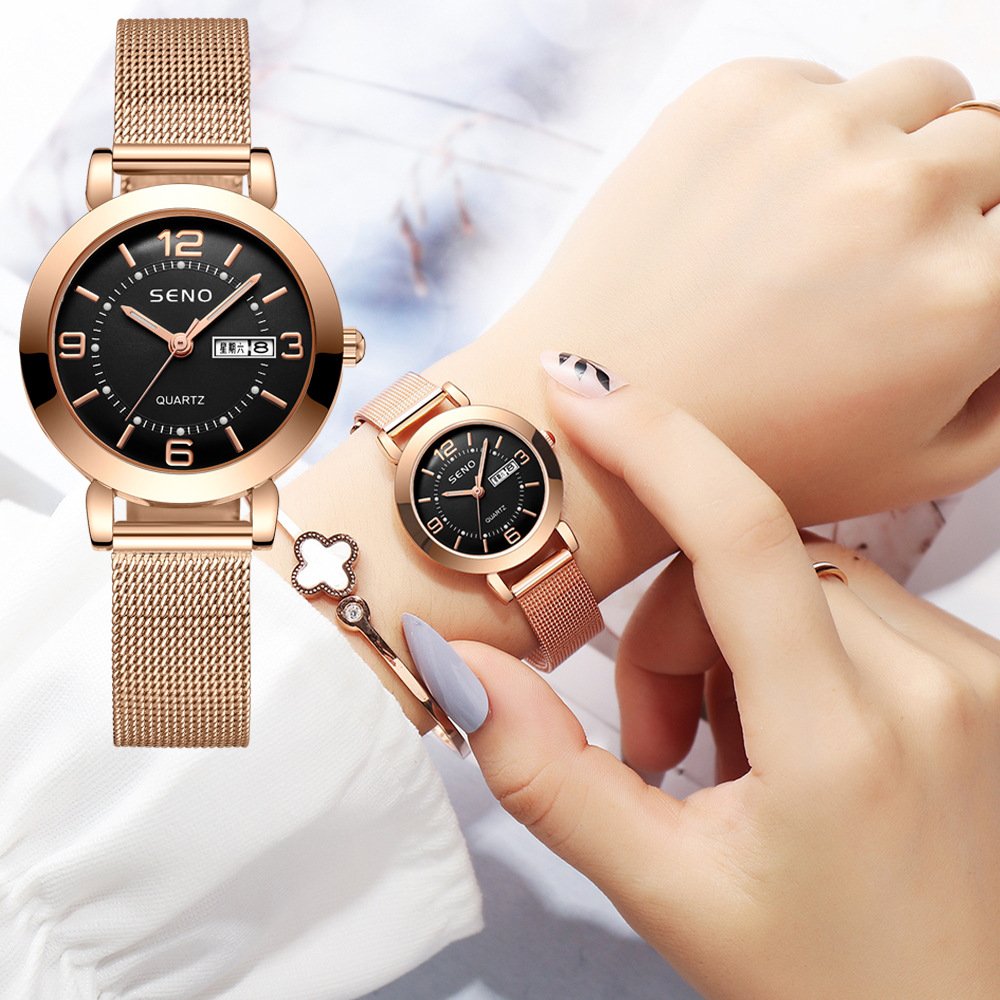 Fashion watches for woman mesh belt ladies watch luminous dual calendar female Watches top brand wristwatches