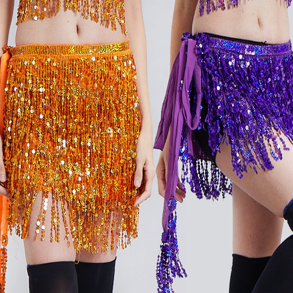 Female Show Costume Sequins Tassels Thailand/India/Arab Dancer Skirt Women Sexy Belly Dance Hip Scarf Wrap Belt Dancer Skirt