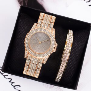 Feminino Relogio Women Watches +bracelet+box set Crystal Steel Ladies Wristwatches Iced Out Diamond Watch for women gift set
