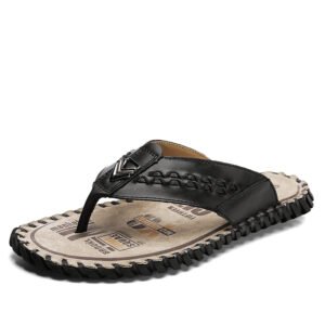 High Quality Summer Mens Flip-Flop Luxury Genuine Leather Flat Bottom Slippers