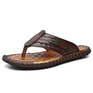 High Quality Summer Mens Flip-Flop Luxury Genuine Leather Flat Soft Bottom Beach Slippers