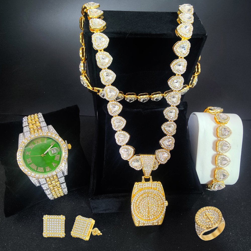 Hip hop Watch for men Iced Out watch gift set Jewelry Set Bling diamond watch reloj jewelry sets wristwatches relojes hombre