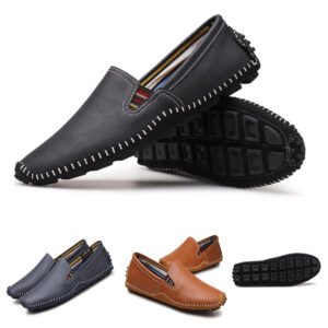 Hot Sale British Style Men's Loafers Ultra Soft Lighted Slip-on Driving Shoes High Quality Manual Sewing Genuine Leather Shoes