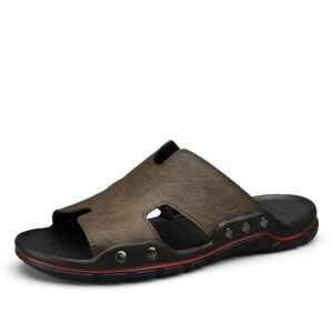 In Ready Stock Fast Delivery Light Weight Genuine Leather Upper Anti Slip Comfortable Sole Men Leather Summer Beach Slippers