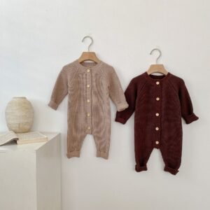 Ins autumn infant clothing UNISEX BABY Jumpsuit solid color round neck long sleeve Rompers