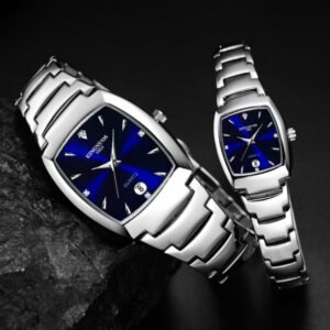 KINGNUOS Fashion Full Steel Rectangle Couple Watches Couple Gifts Minimalist Watch for couple Calendar Luxury wristwatches