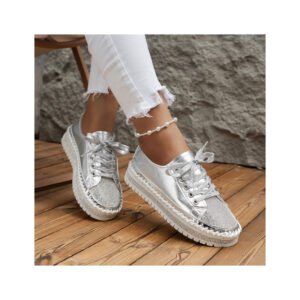 Large size casual shoes women's flat diamond inlaid strap thick sole small white shoes sports skate shoes