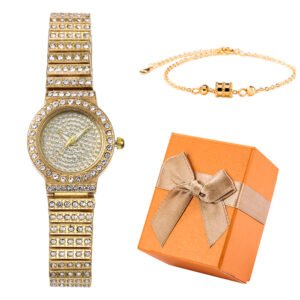 Luxury Ladies watch bracelet box set Gold Wristwatches Diamond Women Watches Bracelet set Rhinestones Steel Watch gift set