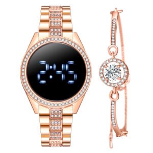 Luxury LED Women Bracelet Watches Set Rose Gold Digital Dress Watch Quartz Wristwatch relogio digital White LED