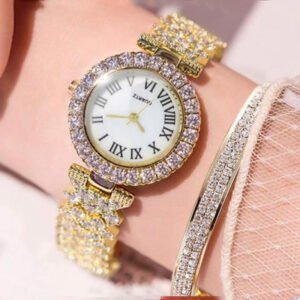 Luxury Women bracelet Watches set Crystal Full Steel Lced Out Diamond Ladies Wristwatch Iced Out Watch for women gift