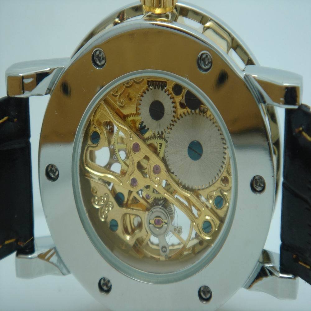 Mechanical watches Transparent Golden Case Luxury Design Brown Leather Strap Mens Watches Top Brand Mechanical Skeleton Watch