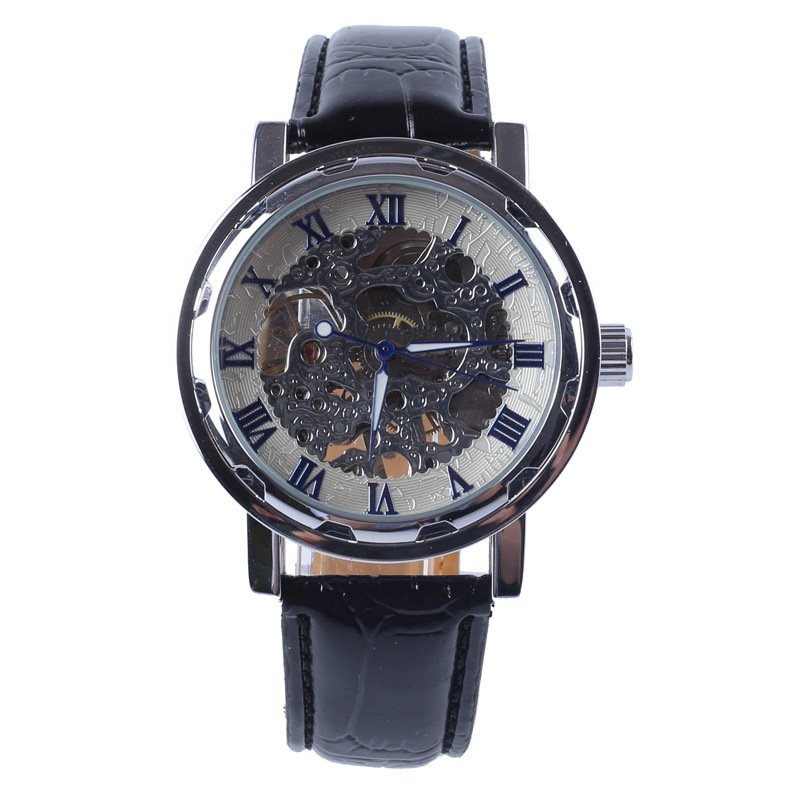 Mechanical watches Transparent Golden Case Luxury Design Brown Leather Strap Mens Watches Top Brand Mechanical Skeleton Watch