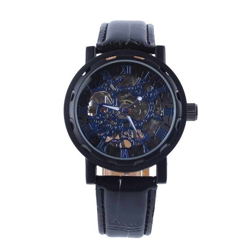 Mechanical watches Transparent Golden Case Luxury Design Brown Leather Strap Mens Watches Top Brand Mechanical Skeleton Watch
