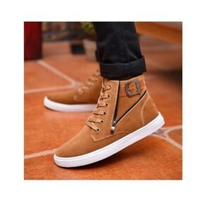 Mens High Top Board Shoes Casual Lace Up Belt Buckle Canvas Flat Bottomed Soft Sole Hot Selling New Models Large Size Boots
