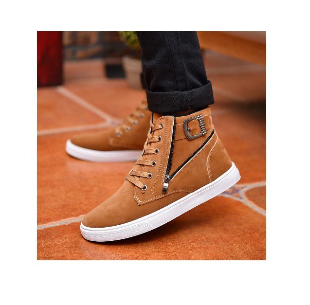 Mens High Top Board Shoes Casual Lace Up Belt Buckle Canvas Flat Bottomed Soft Sole Hot Selling New Models Large Size Boots