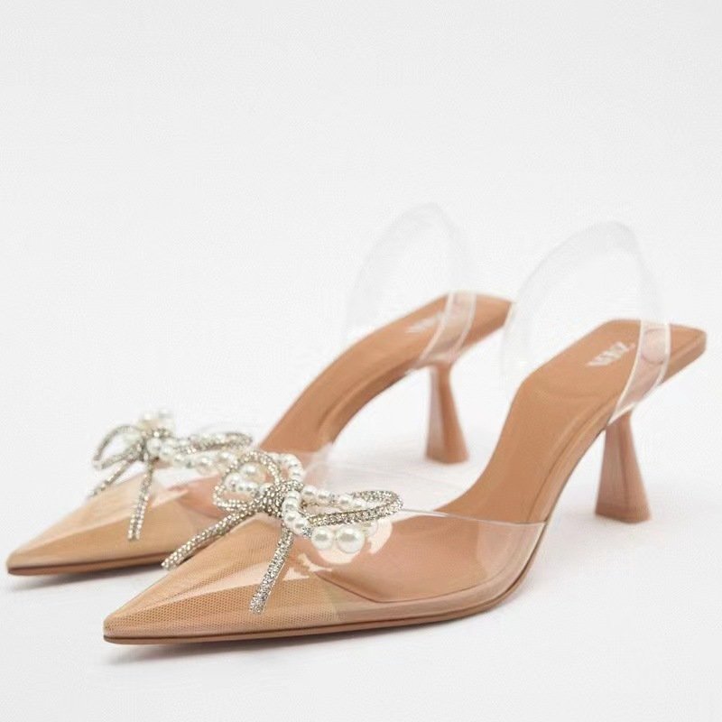 New Bow Decoration Pointed High Heel Baotou Goods High Heel Sandals