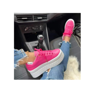 New Fashion Lace up Thick Sole Casual Shoes large size Leisure Sports Pu Leather Shoes Women Sneakers