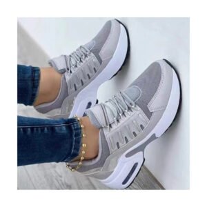 New large size casual sports shoes for women flying woven round head lace-up mesh ventilated daddy shoes