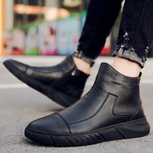New Style Men's Genuine Leather Boots Fashion High Top Zipper Up Shoes Waterproof Comfortable Casual Walking Driving Shoes