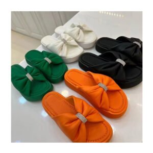 New summer large size women's shoes thick sole bow sequin thick sole casual slippers for women