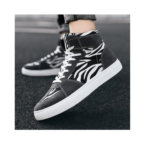 New summer men's shoes leopard print canvas shoes print high top shoes plus-size men's