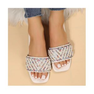 New summer plus-size women's shoes Pearl sequin square flat slippers women