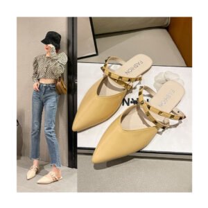 Pointed head flat with rivets large size half slippers summer new fashion slippers woman