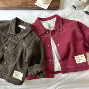 Q30744 Custom Logo casual Kid Denim Jacket Collared Button Up sweatshirt solid Cropped Shirt Jacket for children