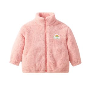 Q30791 Boys Girls Long Sleeve Soft Fuzzy Fleece Sherpa Full-zip Jacket Infant Baby warm Outwear solid fleece coart