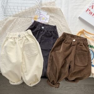 Q4411 Toddler Corduroy Cord Pants Boys Cargo Pants Hip hop Joggers Streetwear Pants
