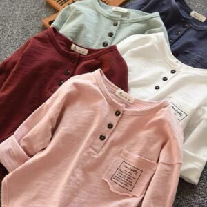 Q4413 bamboo cotton youth boys' t-shirts 3-12 years boy long sleeve shirt summer Solid button up Polo Shirt