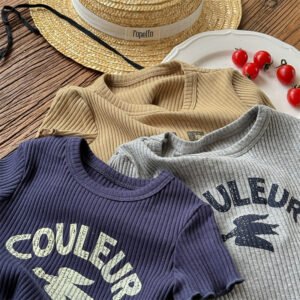 Q4417 1-8 Years old Children's Clothing Toddler short-sleeved Crew T-shirt Rib boys Printed T-shirt